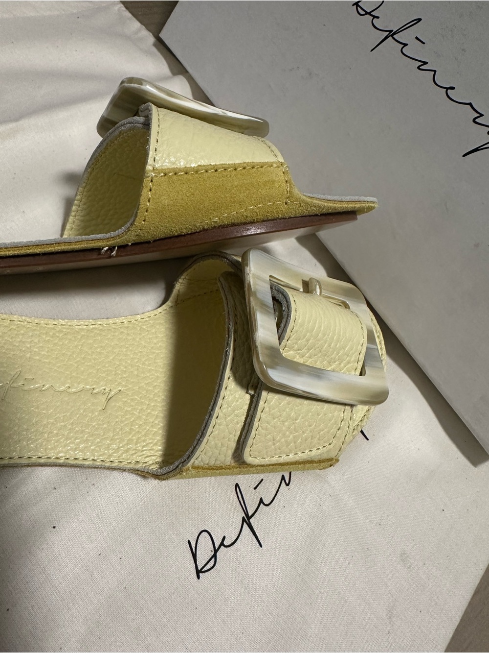 Definery pale Yellow loop open Leather Slide Sandals 35 made in Italy slhoes New - Picture 12 of 16